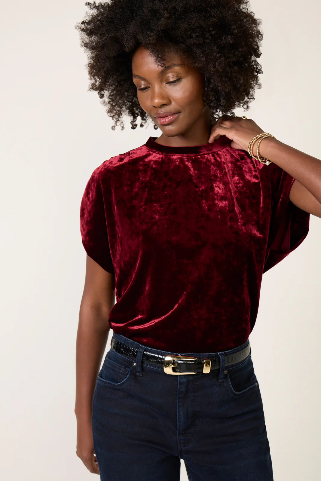 Acacia Velvet Shirred Shoulder Tee - Image 2