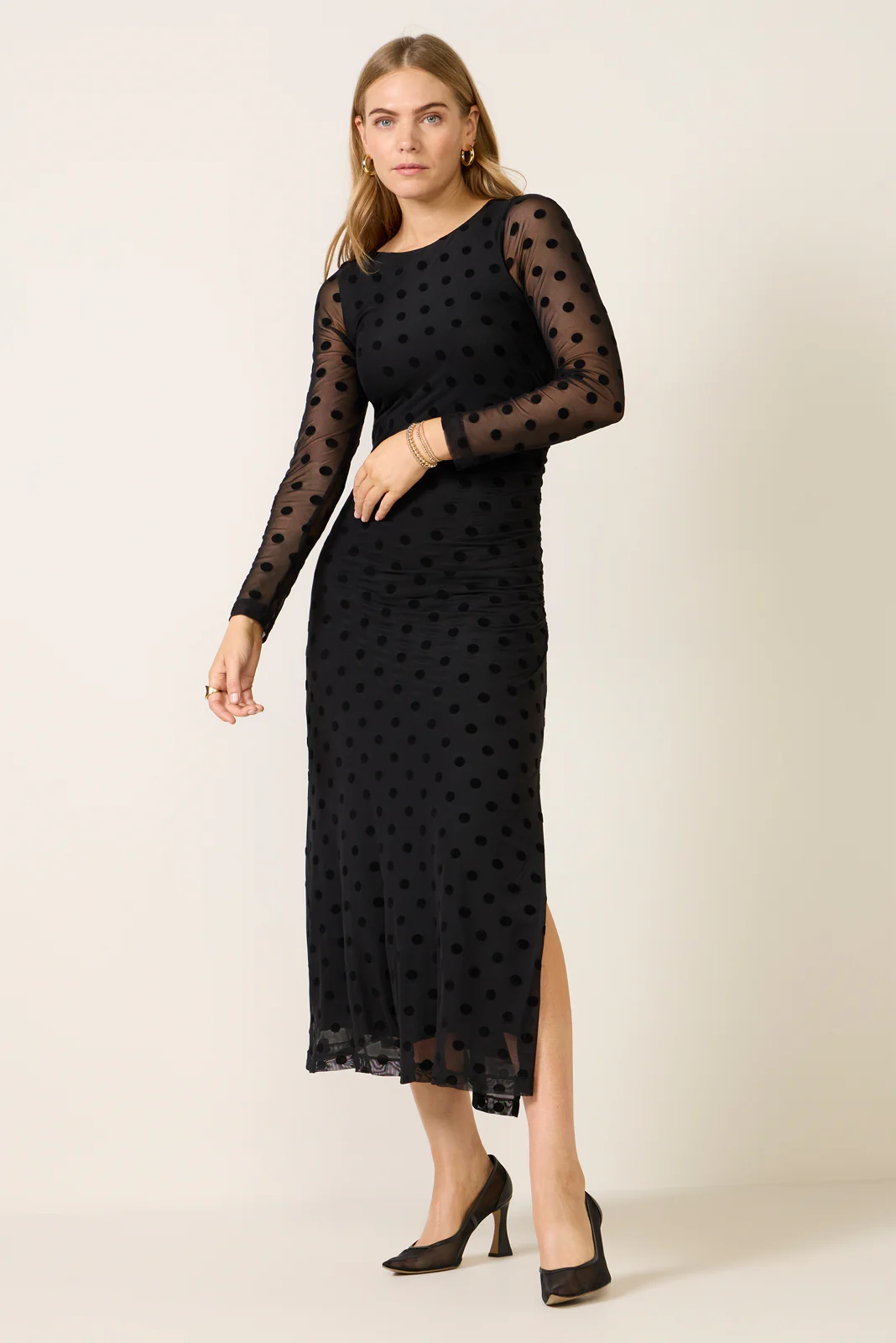 Brinley Mesh Polka Dot Midi Dress