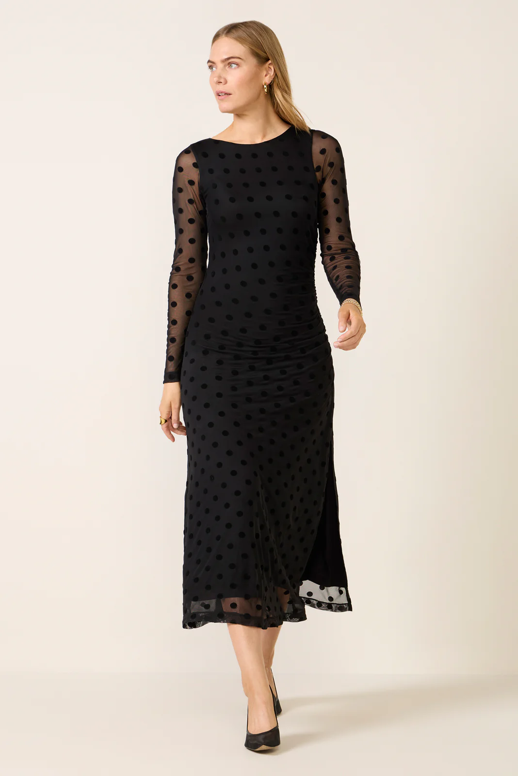 Brinley Mesh Polka Dot Midi Dress - Image 5