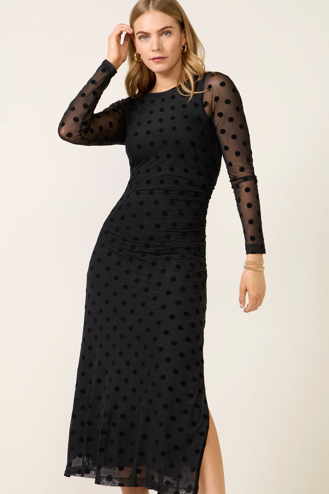 Brinley Mesh Polka Dot Midi Dress - Image 6