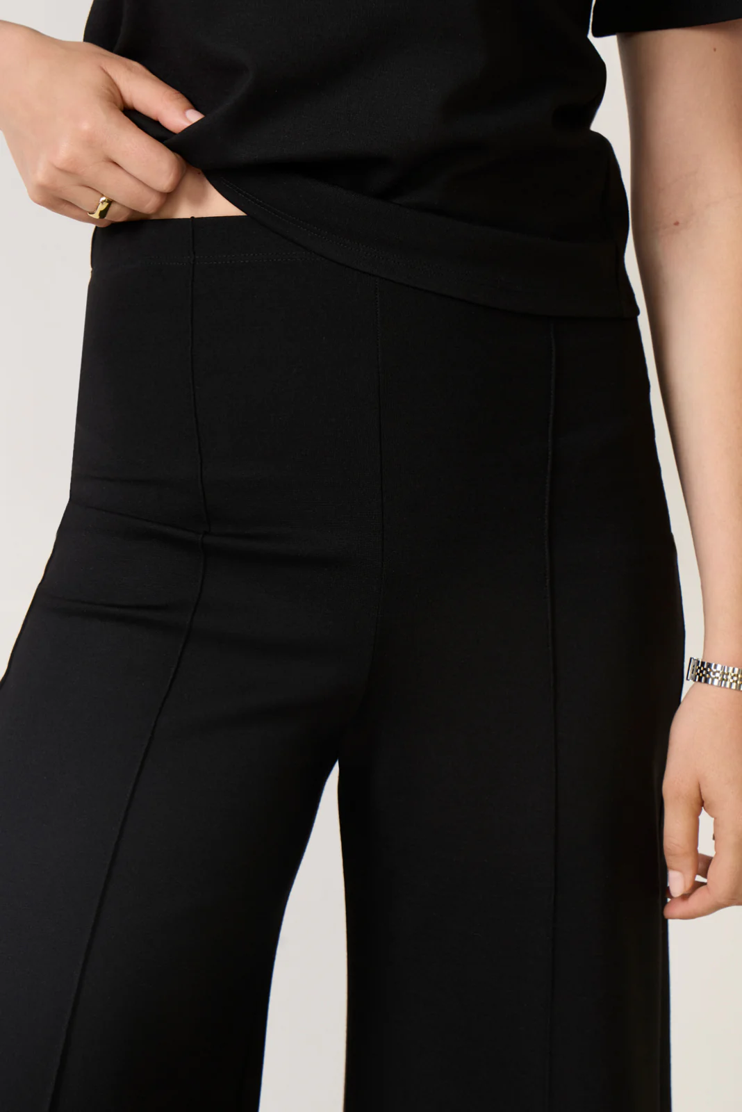 Cropped Ponte Knit Wide Leg Pant - Image 2