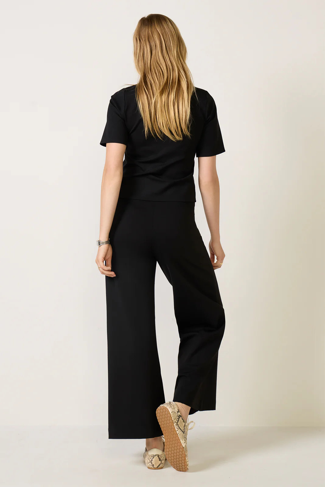 Cropped Ponte Knit Wide Leg Pant - Image 4
