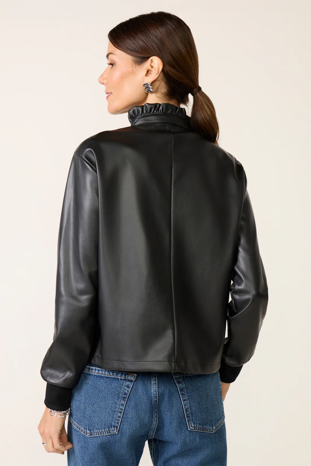 Faux Leather Ruffle Neck Shirt - Image 4