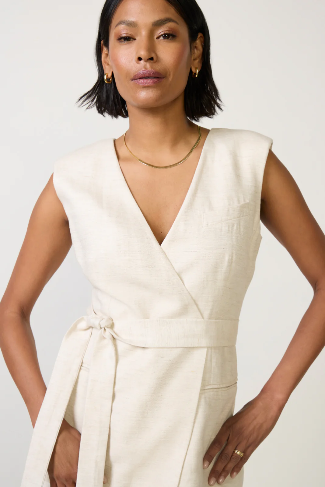 Linen Sleeveless Belted Vest - Image 5