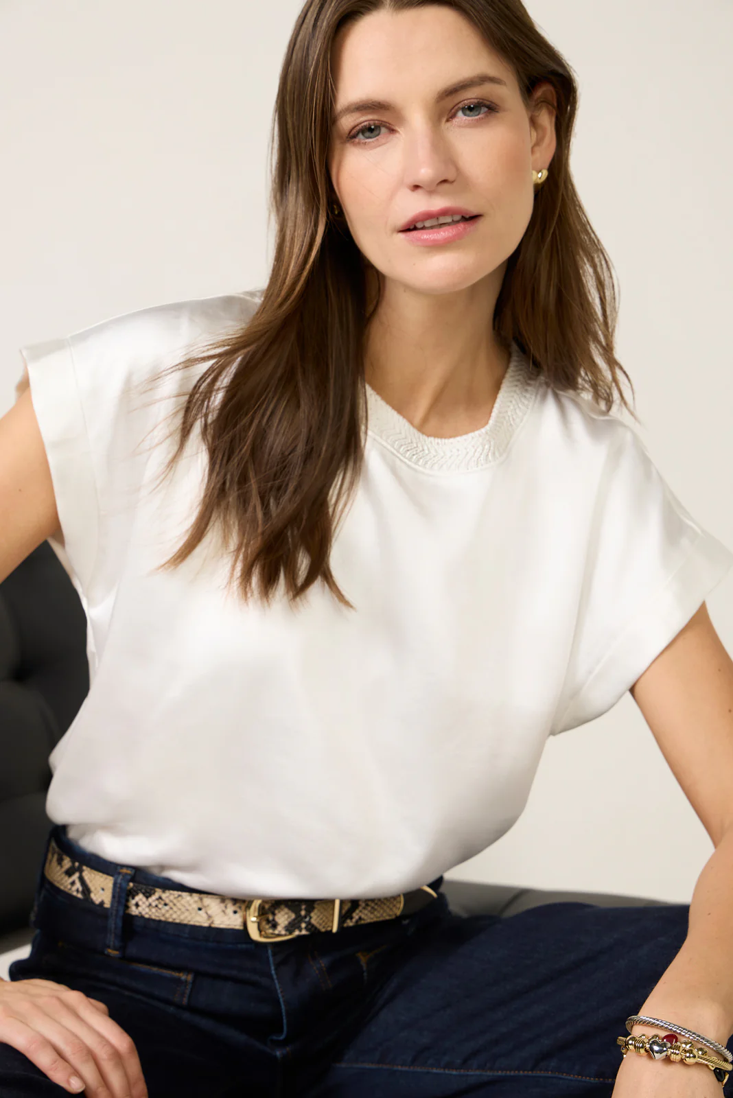 Massi Knitted Neck Satin Tee - Image 2