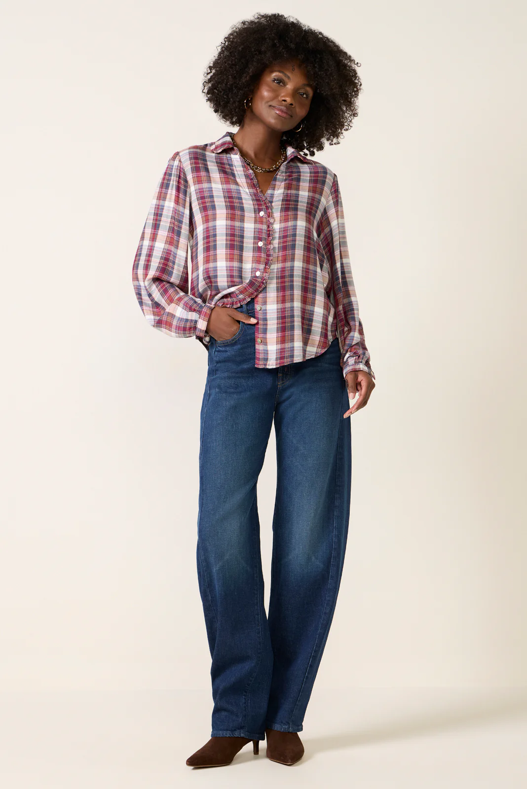 Plaid Ruffle Button Down - Image 2