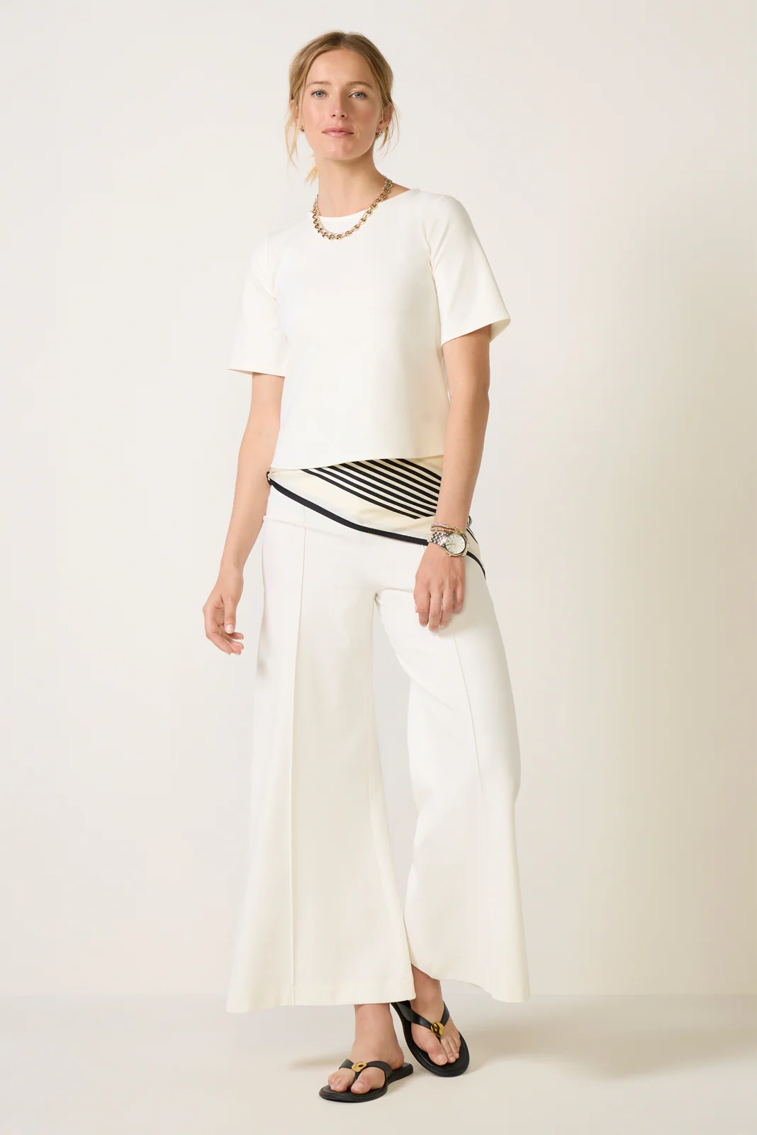 Ponte Knit Short Sleeve Extended Top - Image 2