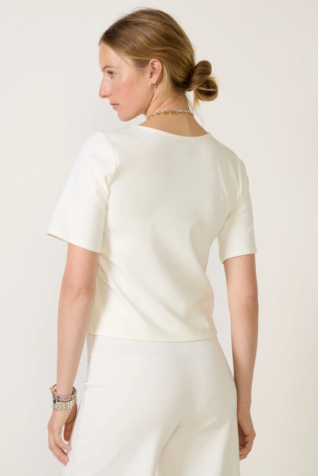 Ponte Knit Short Sleeve Extended Top - Image 4