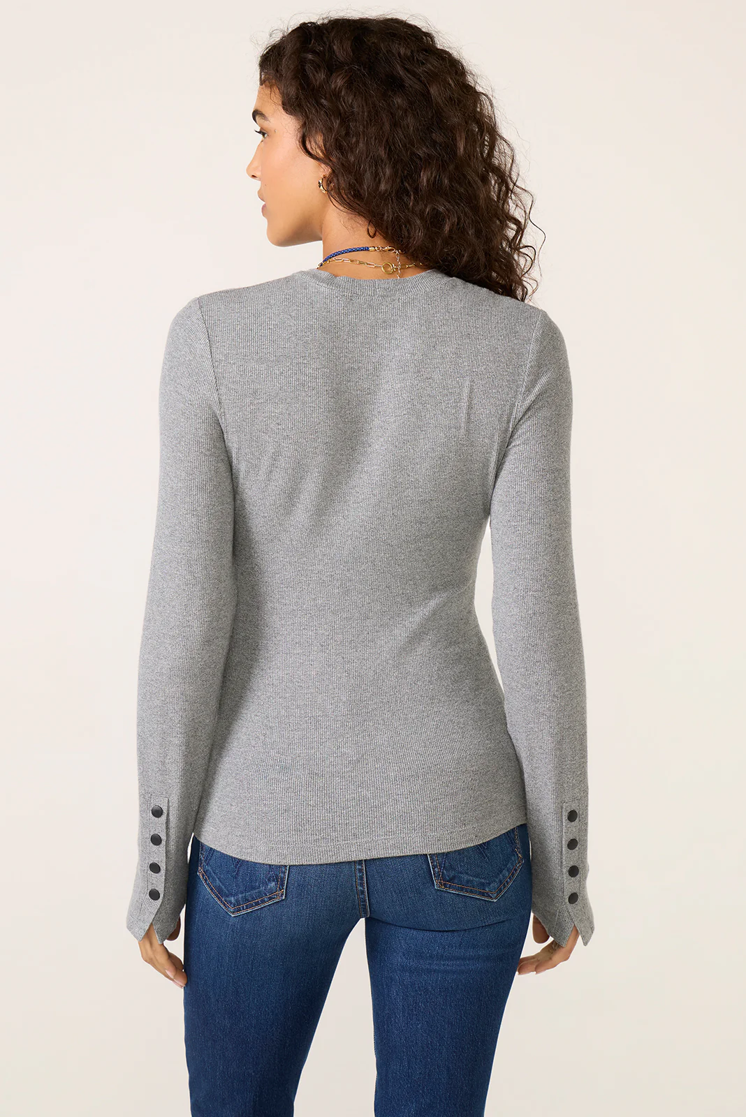 Rilo Ribbed Snap Long Sleeve Top - Image 4