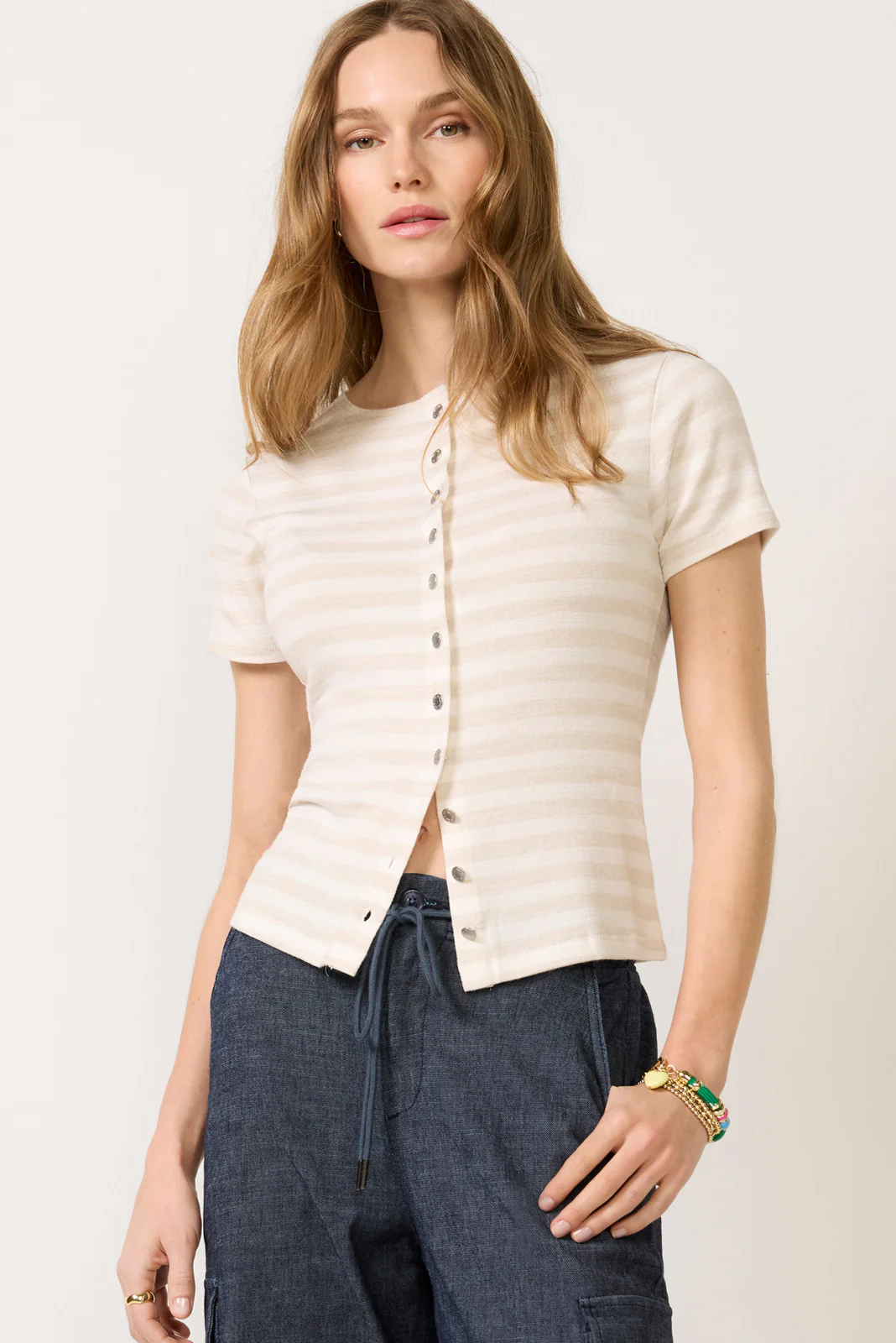 The Knit Stripe Button Tee - Image 5